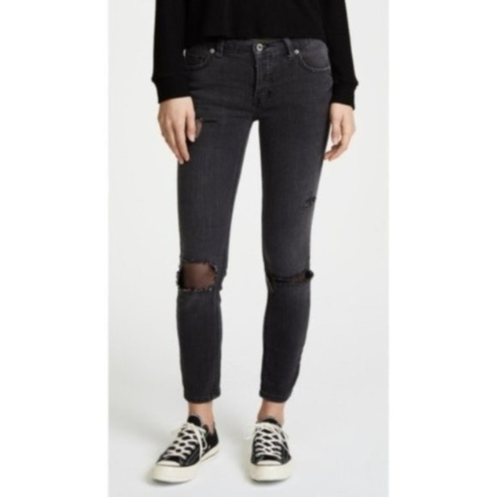 Free People Skinny Fishnet Jeans, Black